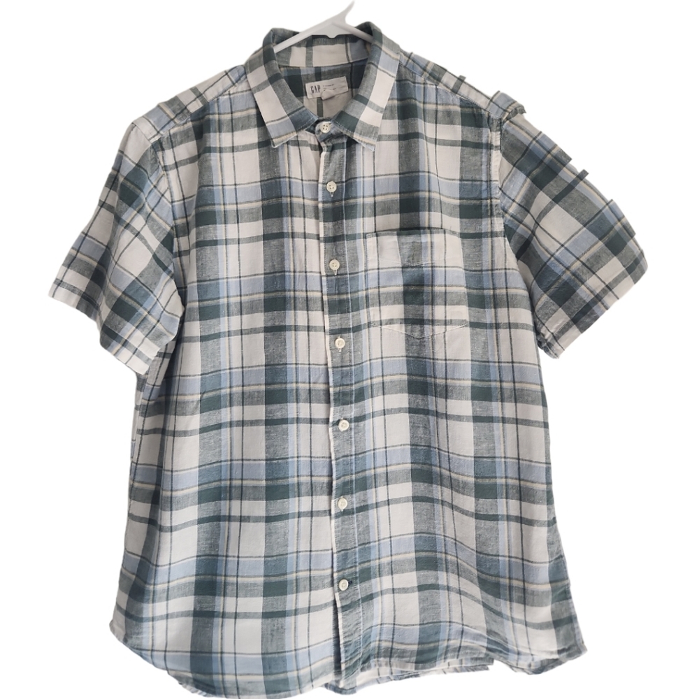 GAP Standard Fit Short Sleeve Plaid Shirt Size Medium Business Casual
